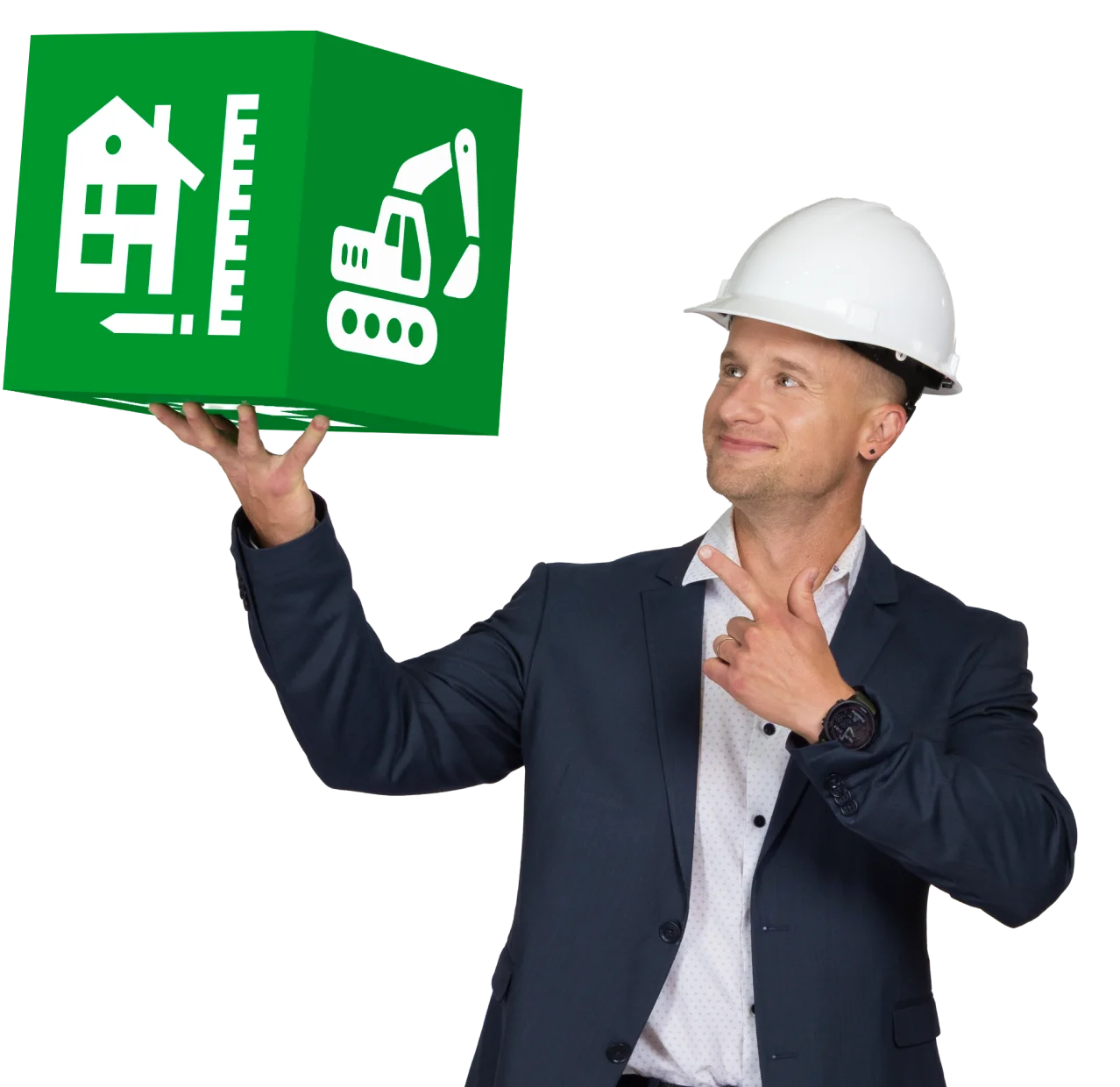 Benoit Parent qui tient un cube représentant les services offerts